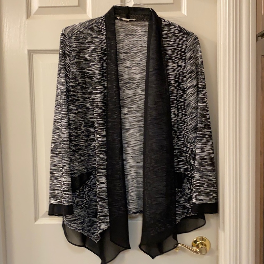 Ribkoff draped jacket-loose weave &chiffon accents